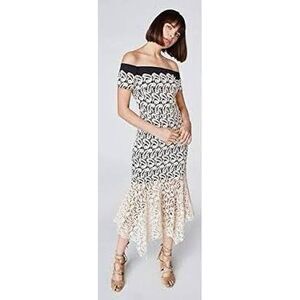Nicole Miller Collection Lace Crochet Overlay Midi Dress Black Cream Euro Summer